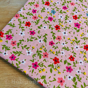 HOBİPOP - Pembe Çıtır Çiçekler Poplin Pamuklu Kumaş Astarlık 50x120 cm