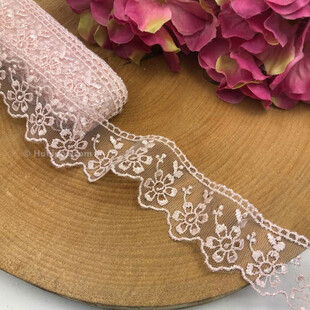 HOBİPOP - Pudra Organze Güpür Dantel Papatya 9 Metre Top