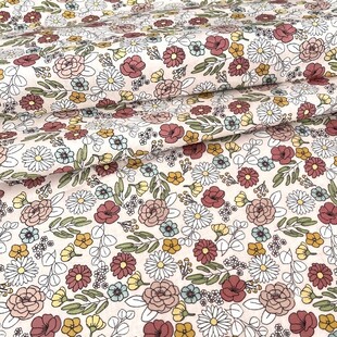HOBİPOP - Pudra Zemin Neşeli Çiçekler Poplin Pamuklu Kumaş 50x120 cm