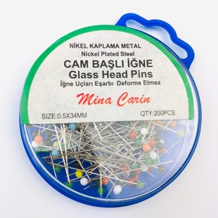 MİNA CARİN - Renkli Cam Başlı Toplu İğne 200 Adet MİNA CARİN - Renkli Cam Başlı Toplu İğne 200 Adet
