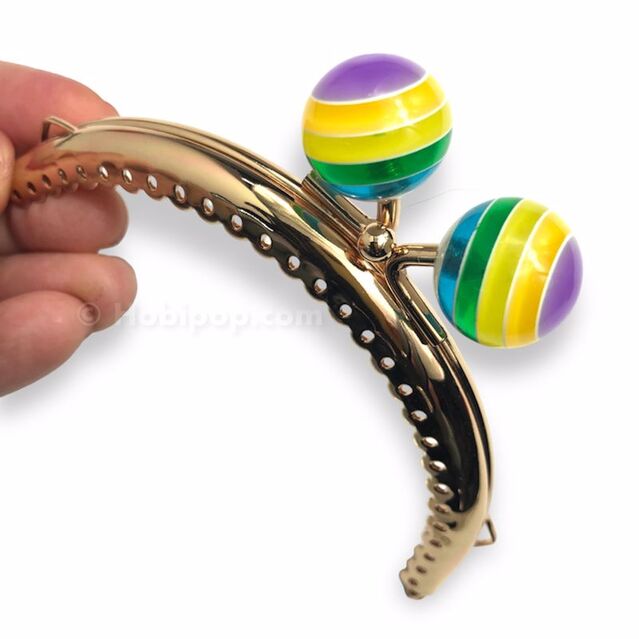 Renkli Boncuk Başlı Lolipop Çanta ve Cüzdan Klipsi Oval Altın Renk