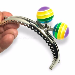 Renkli Boncuk Başlı Lolipop Çanta ve Cüzdan Klipsi Oval Gümüş Renk - Thumbnail