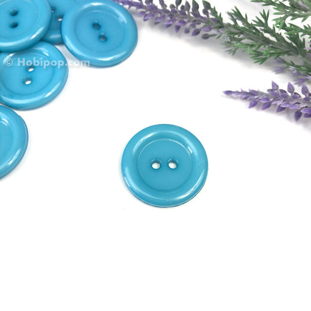 Renkli Plastik Düğme 25 mm Açık Petrol Mavi