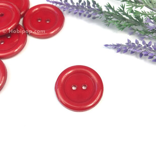 Renkli Plastik Düğme 28 mm Kırmızı - Thumbnail