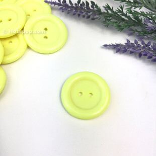 Renkli Plastik Düğme 28 mm Neon Sarı - Thumbnail