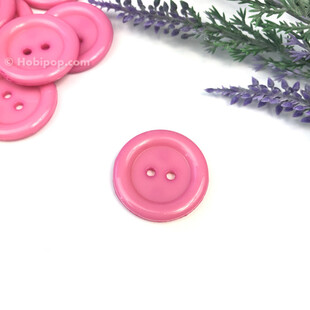 Renkli Plastik Düğme 28 mm Pembe - Thumbnail