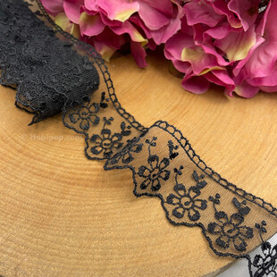 HOBİPOP - Siyah Organze Güpür Dantel Papatya 9 Metre Top HOBİPOP - Siyah Organze Güpür Dantel Papatya 9 Metre Top