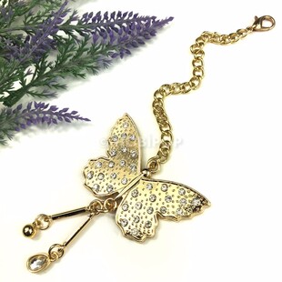 HOBİPOP - Taşlı Kelebek Çanta Süsü Altın Renk