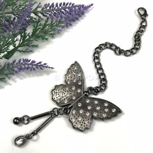 HOBİPOP - Taşlı Kelebek Çanta Süsü Füme