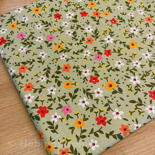 HOBİPOP - Yeşil Çıtır Çiçekler Poplin Pamuklu Kumaş Astarlık 50x120 cm