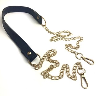 HOBİPOP - Zincirli Derili Çanta Askısı Lacivert Gold Zincir