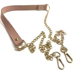 HOBİPOP - Zincirli Derili Çanta Askısı Pudra Gold Zincir
